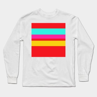 A world-class compound of Cherry Red, Barbie Pink, Metallic Yellow and Fluorescent Blue stripes. Long Sleeve T-Shirt